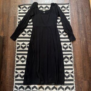 Able Black Rita Square Neck Cotton Modal Midi Dress S EUC